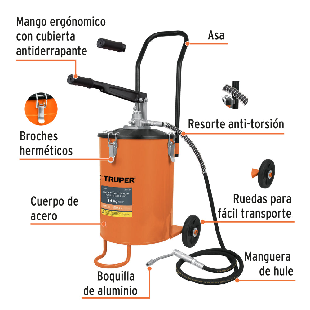 Bomba inyectora de grasa, 24 kg, Truper - Cod: 16850