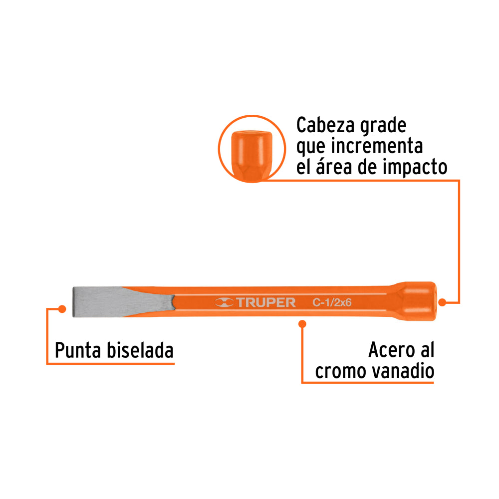 Cincel de corte frío de 1/2 X 6", Truper - CÓDIGO: 12115