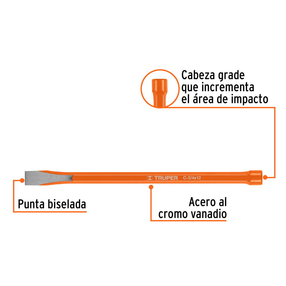 Cincel de corte frío de 3/4 X 12", Truper - CÓDIGO: 12148