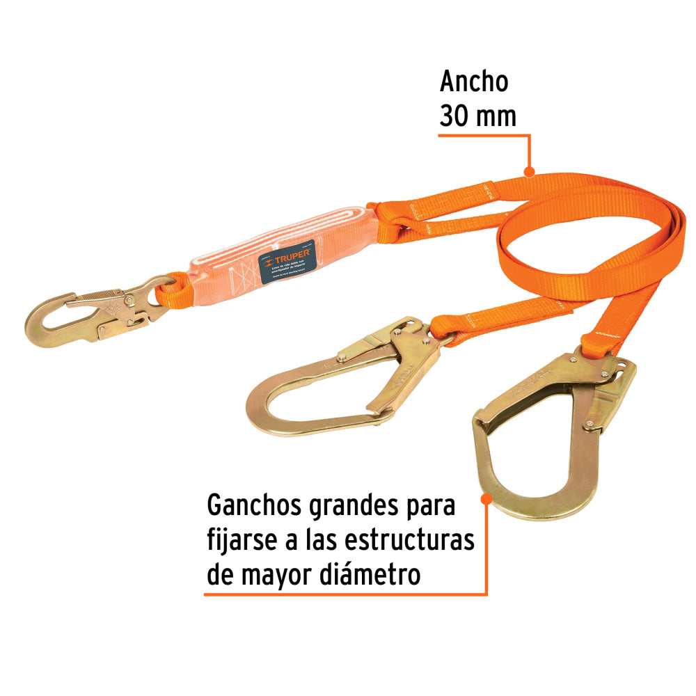 Línea de vida absorbedor impacto, doble brazo, gancho grande - Código: 14454