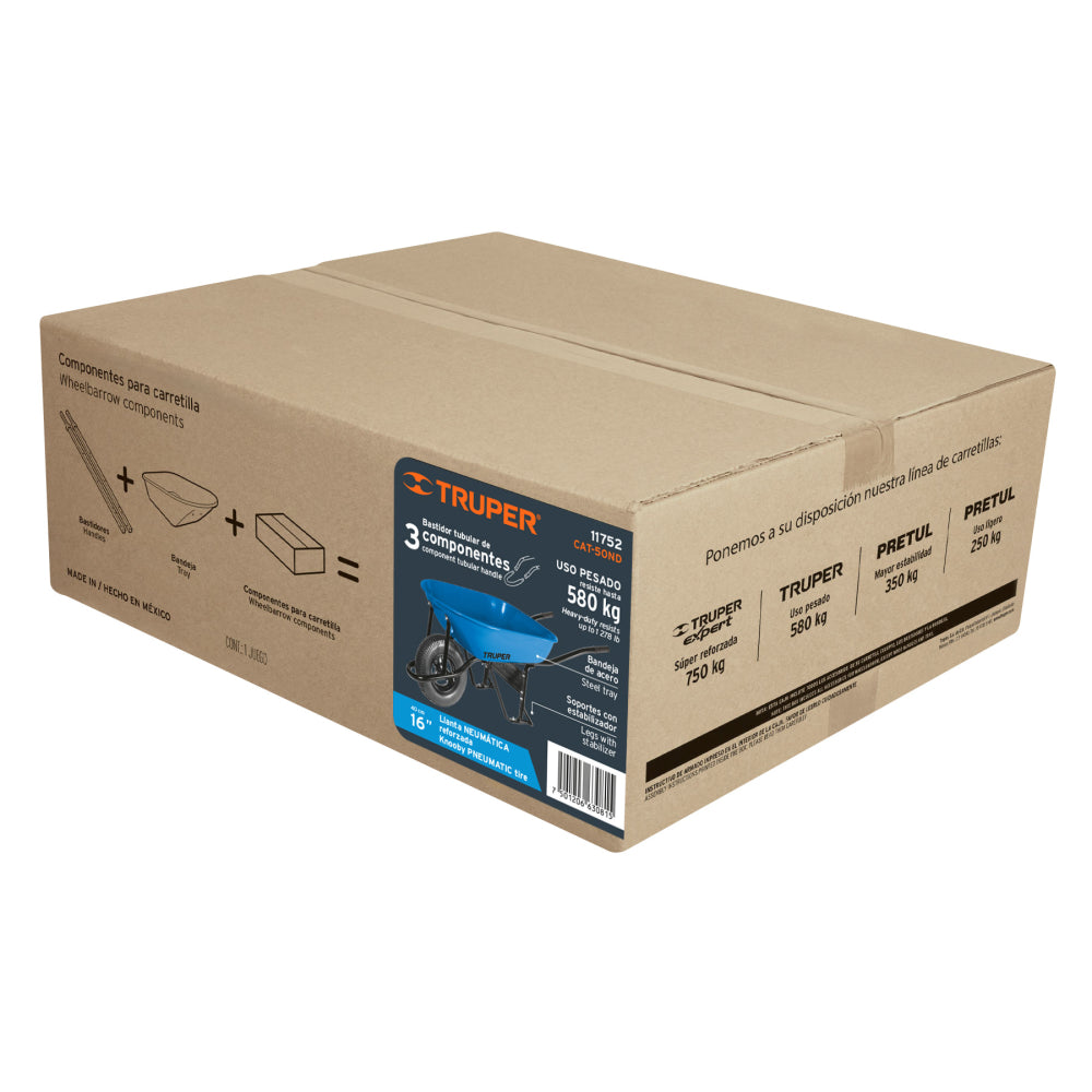 Carretilla 5.5 ft3 Neumática, bastidor tubular, Truper - Codigo: 11752