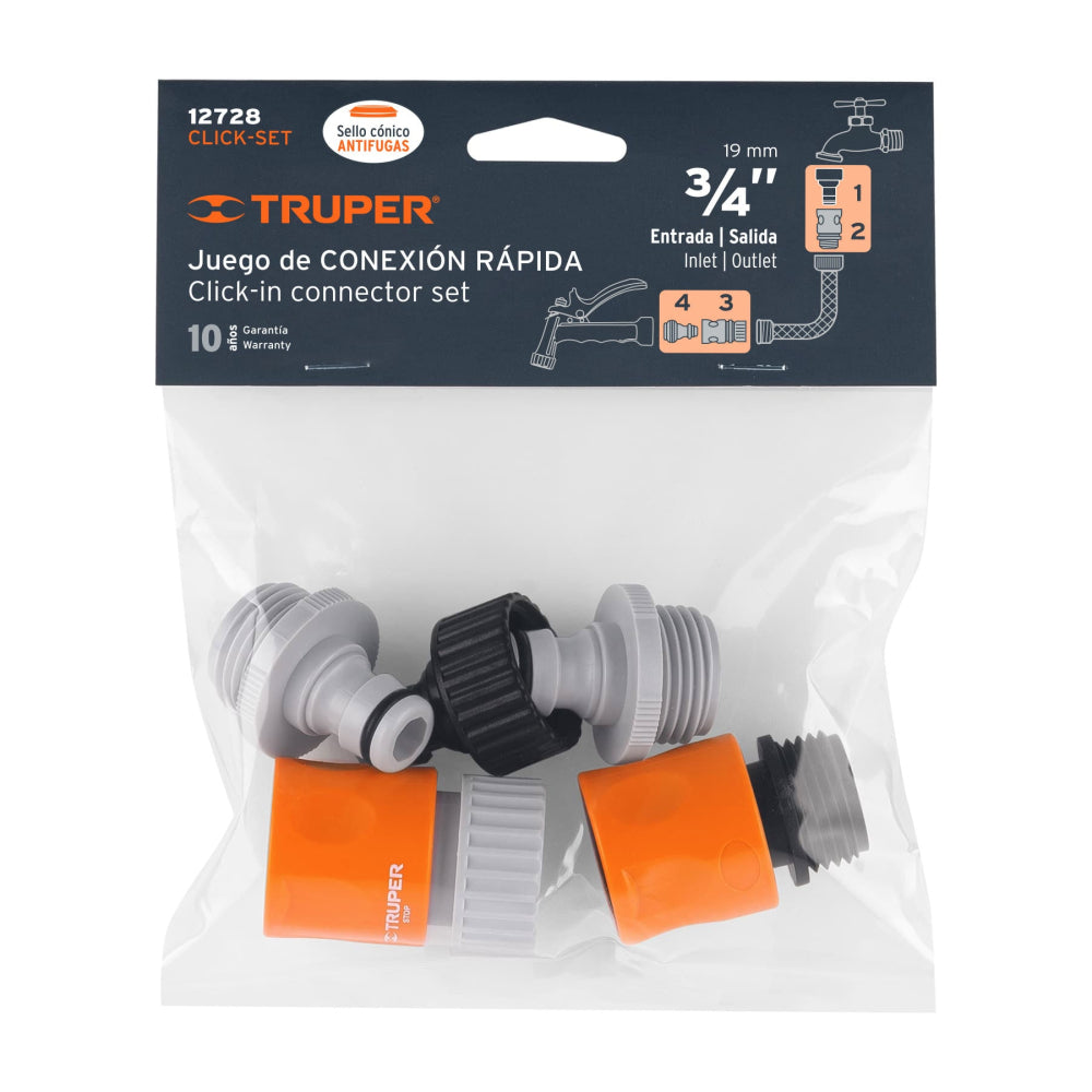 Juego de 5 conectores 3/4" rápidos de ABS, sistema click - Código: 12728