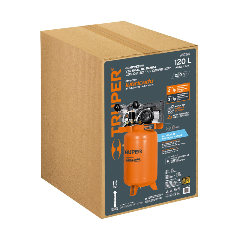 Compresor vertical 120 L, 4 HP (máx), 220 V, con clavija - CÓDIGO: 102131