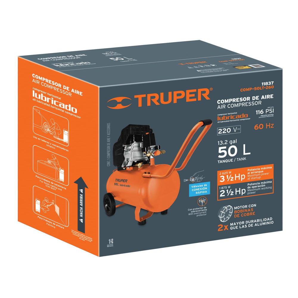 Compresor aire, 50 L, 3-1/2 Hp (potencia máxima) ,220V, 60Hz - CÓDIGO: 11837