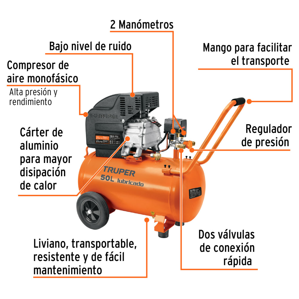 Combo de compresora de 50 L, manguera y pistola para pintar - CÓDIGO: 101744