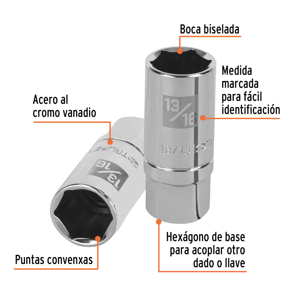 Dado largo para bujía de 13/16", 6 puntas, cuadro 1/2" - Código: 13366