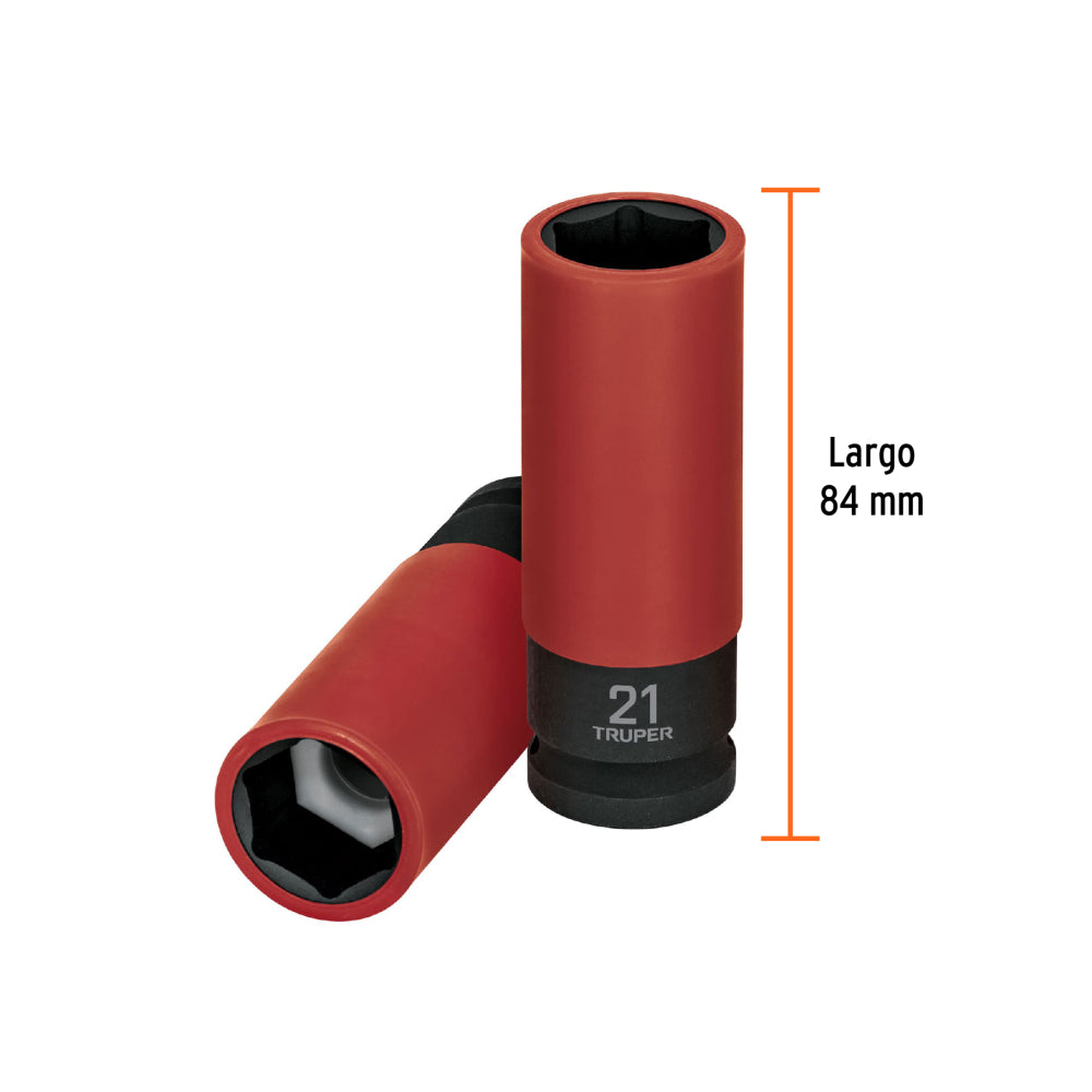 Dado largo impacto prot. plást. 21 mm, 6 puntas, cuadro 1/2" - CÓDIGO: 100905