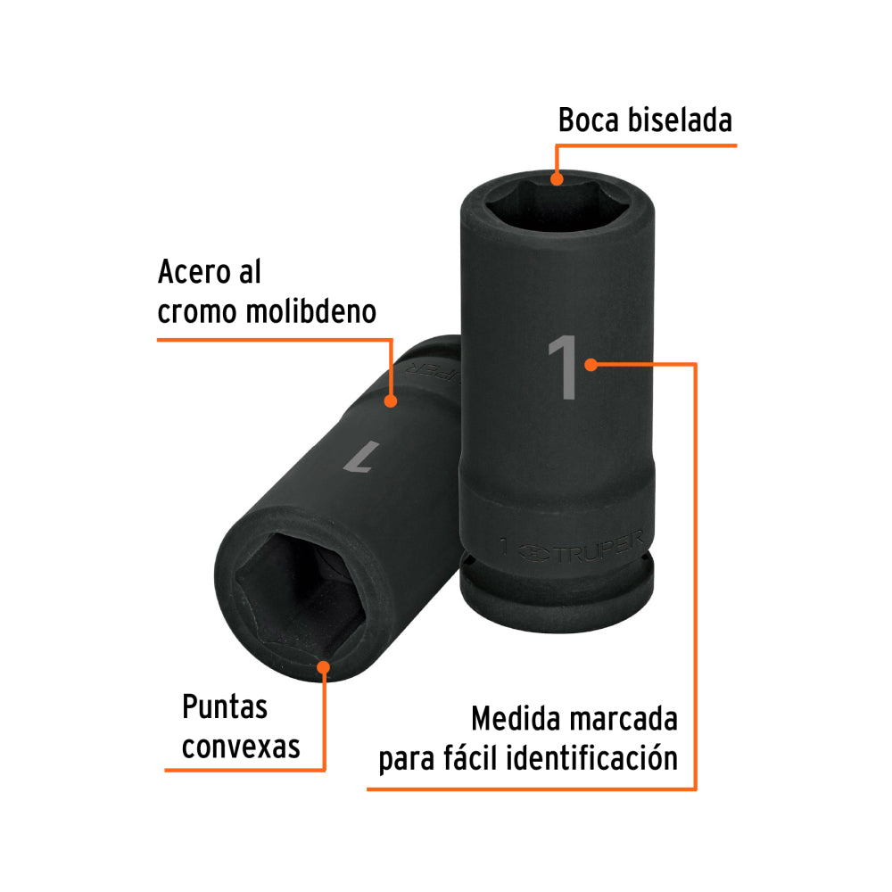 Dado largo de impacto de 1", 6 puntas, cuadro 3/4" - Código: 12434
