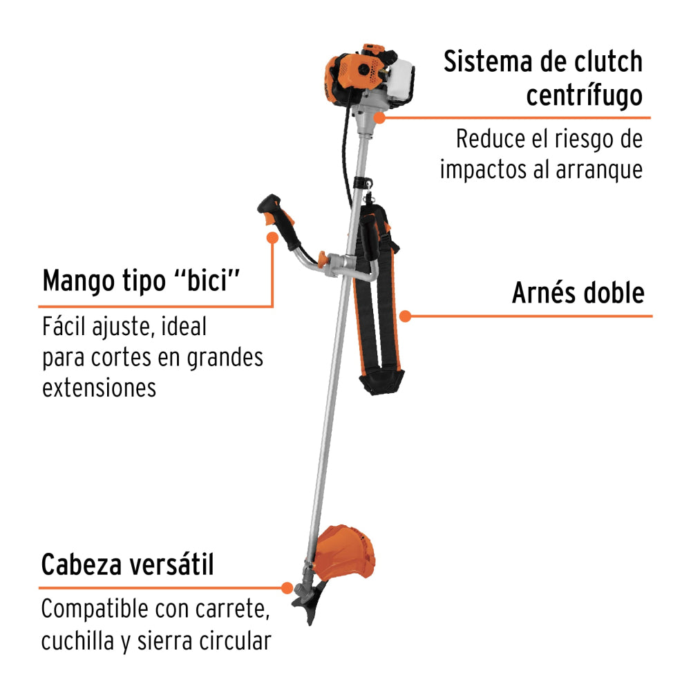 Desmalezadora a gasolina 52 cc mango tipo "bici", 18" corte - Código: 11032