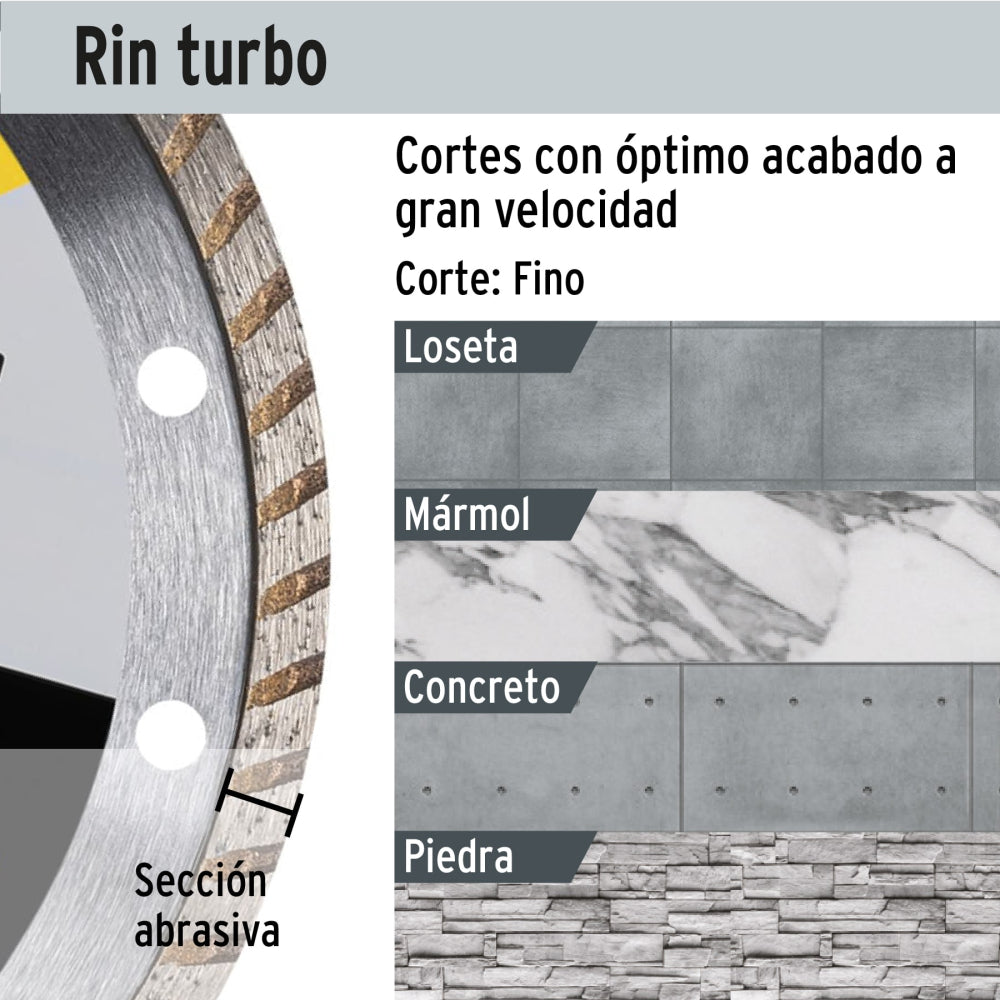 Disco de diamante de 7" x 1.6 mm, rin turbo, PRETUL - CÓDIGO: 27018