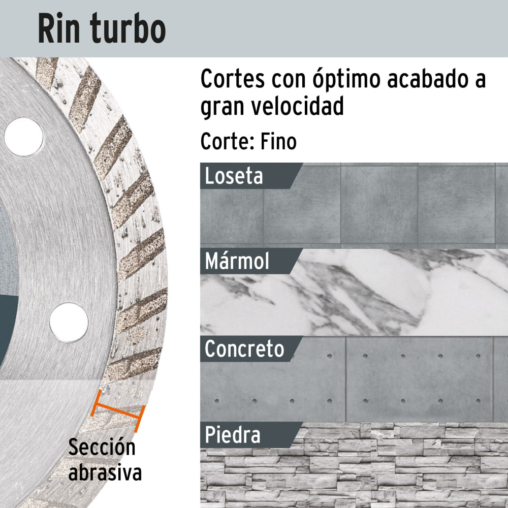 Disco de diamante de 7" x 2.8 mm, rin turbo, TRUPER