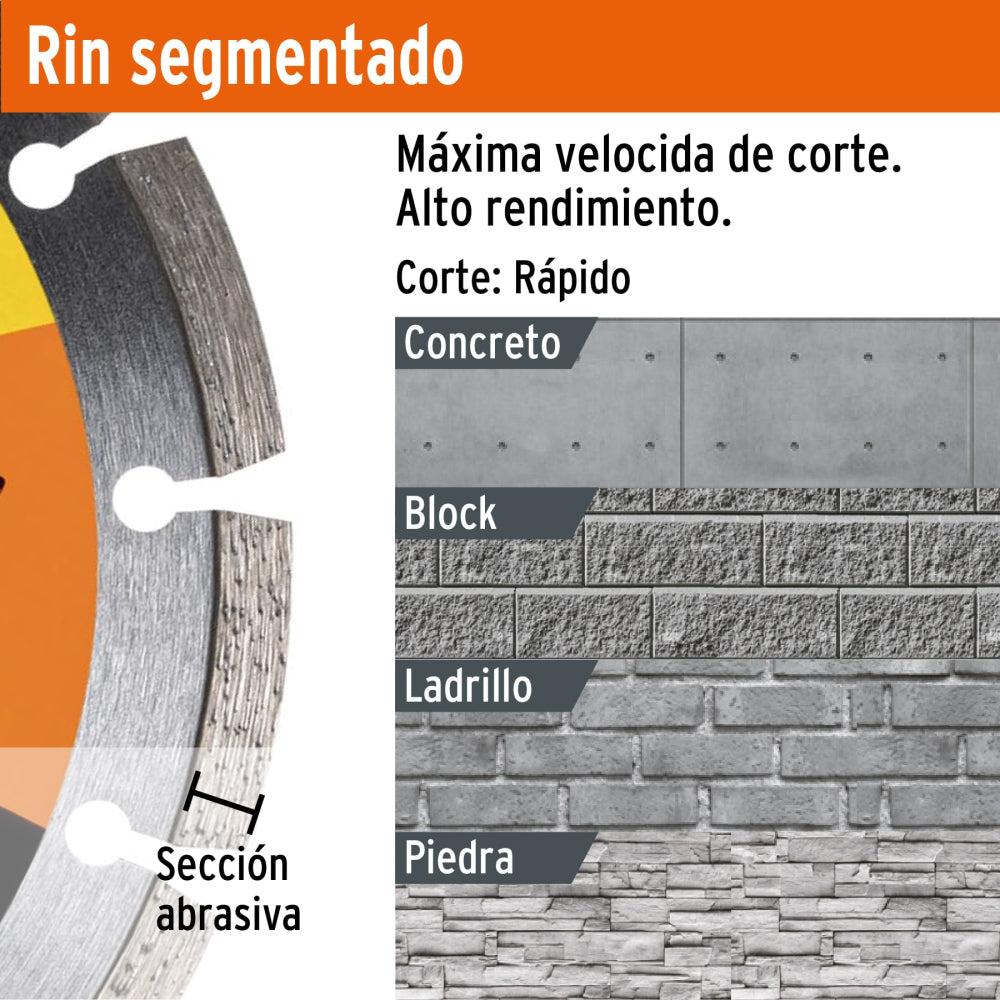 Disco de diamante de 7" x 1.6 mm rin segmentado, PRETUL - CÓDIGO: 27033