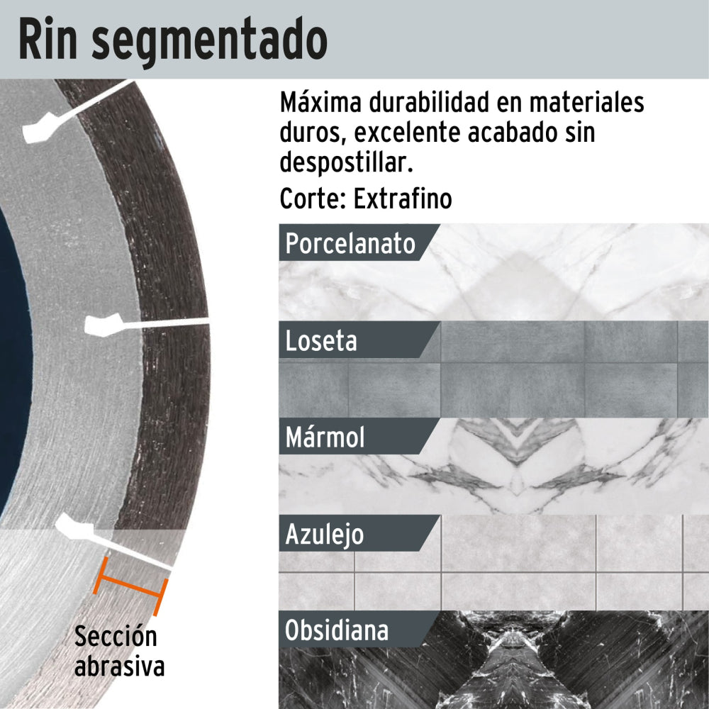 Disco de diamante de 4-1/2" x 1.3 mm, corte de porcelanato - Código: 15196