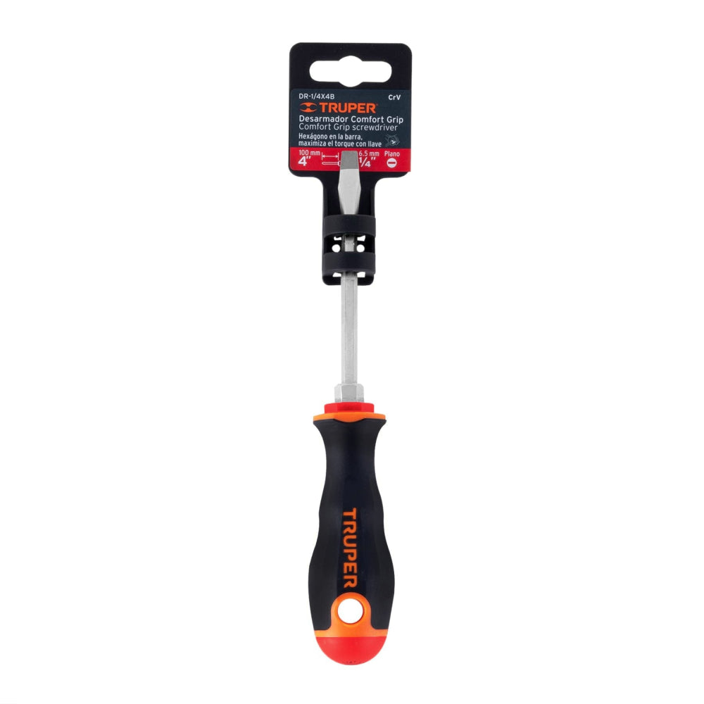 Desarmador plano 1/4" x 4" mango Comfort Grip, Truper