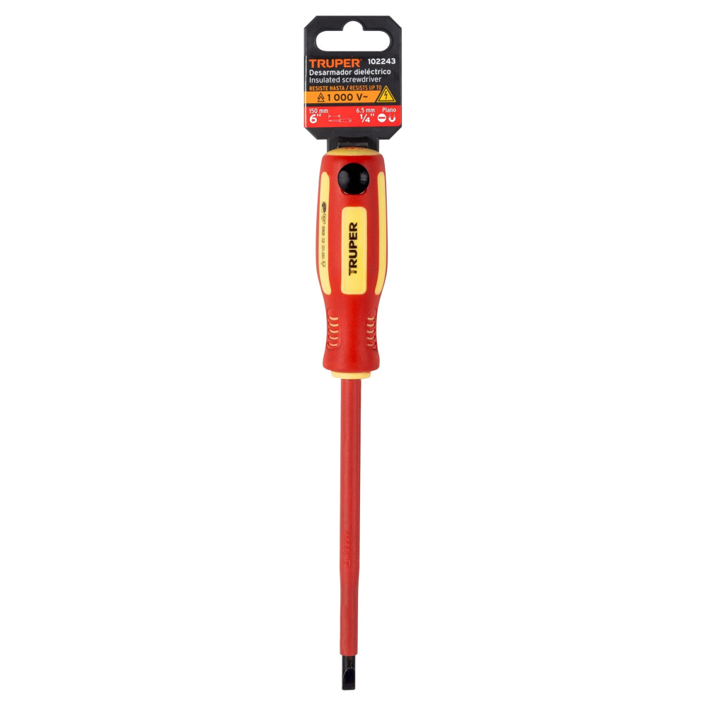 Desarmador dieléctrico plano 1/4" x 6", Truper - CÓDIGO: 102243