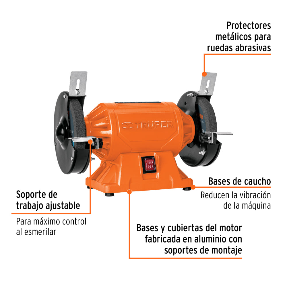Amoladora de banco 6", 1/2 HP, 220 V, Truper - Cod: 16142