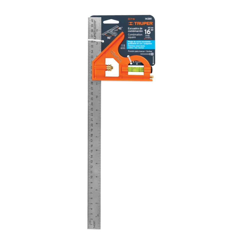 Escuadra 16" de combinación con punzón para marcar, Truper - CÓDIGO: 14381