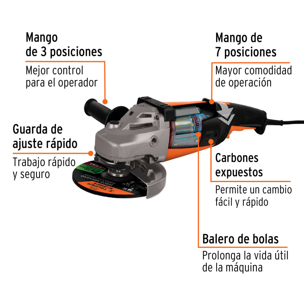 Esmeriladora angular 7", profesional, 220 V, 2100W, TRUPER