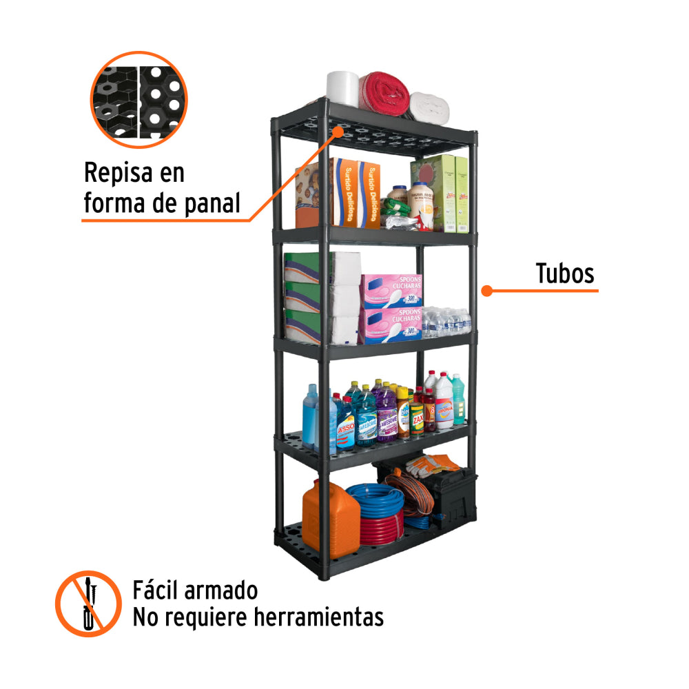Estante plástico uso rudo 5 rep/cap. 70 Kg, 185x43x91,TRUPER - CÓDIGO: 19943