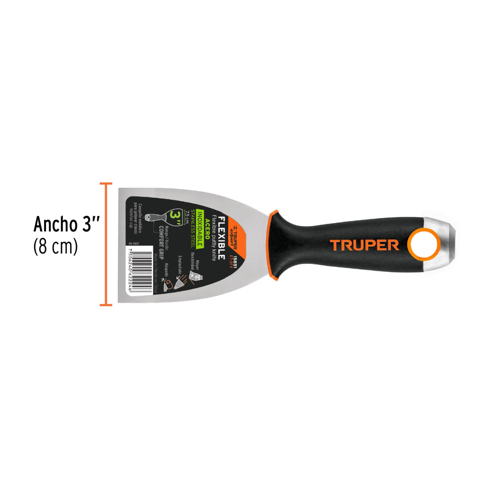 Espátula flexible 3" acero inox. mango Comfort Grip, Expert Código: 15851