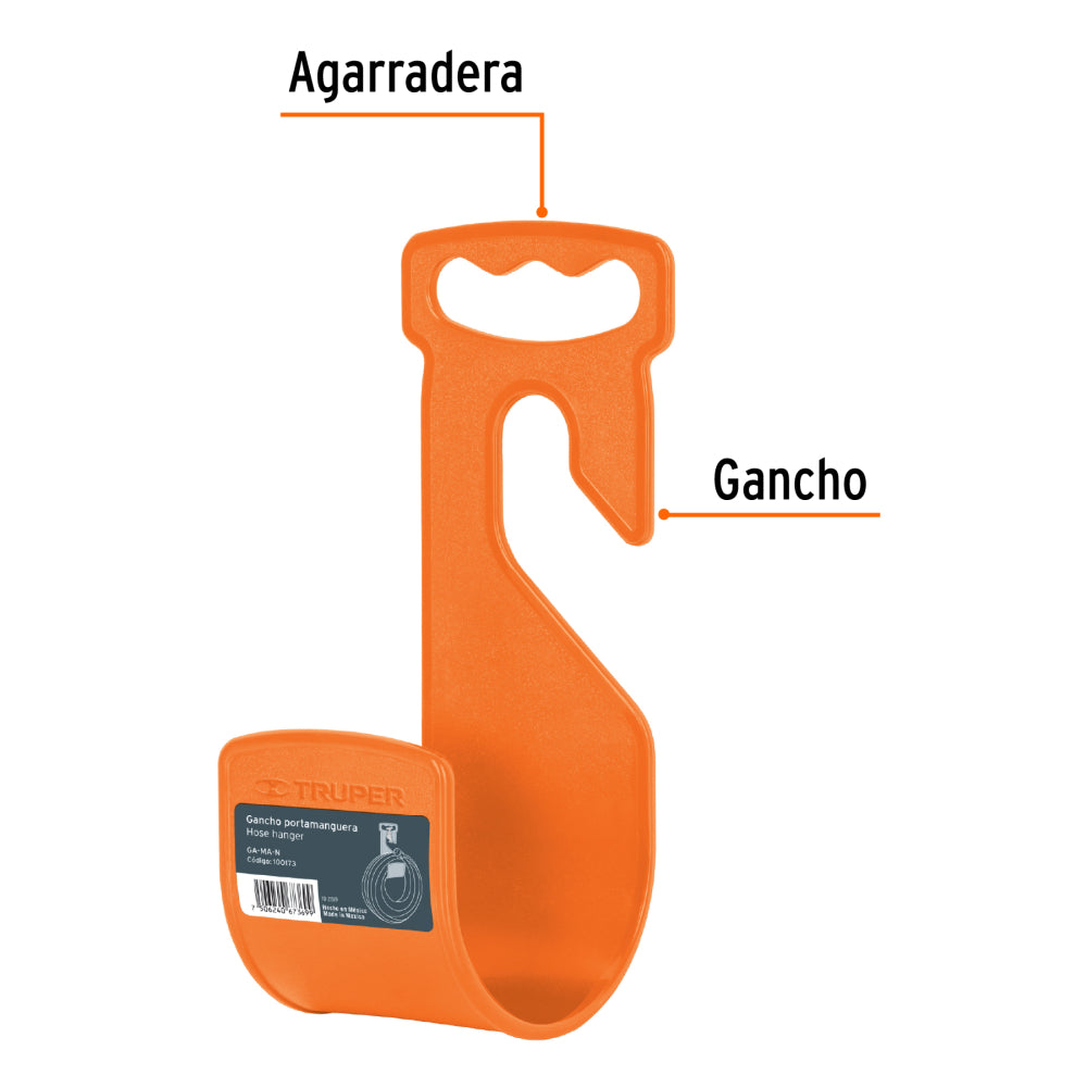 Gancho plástico naranja para manguera de jardín, Truper - CÓDIGO: 100173