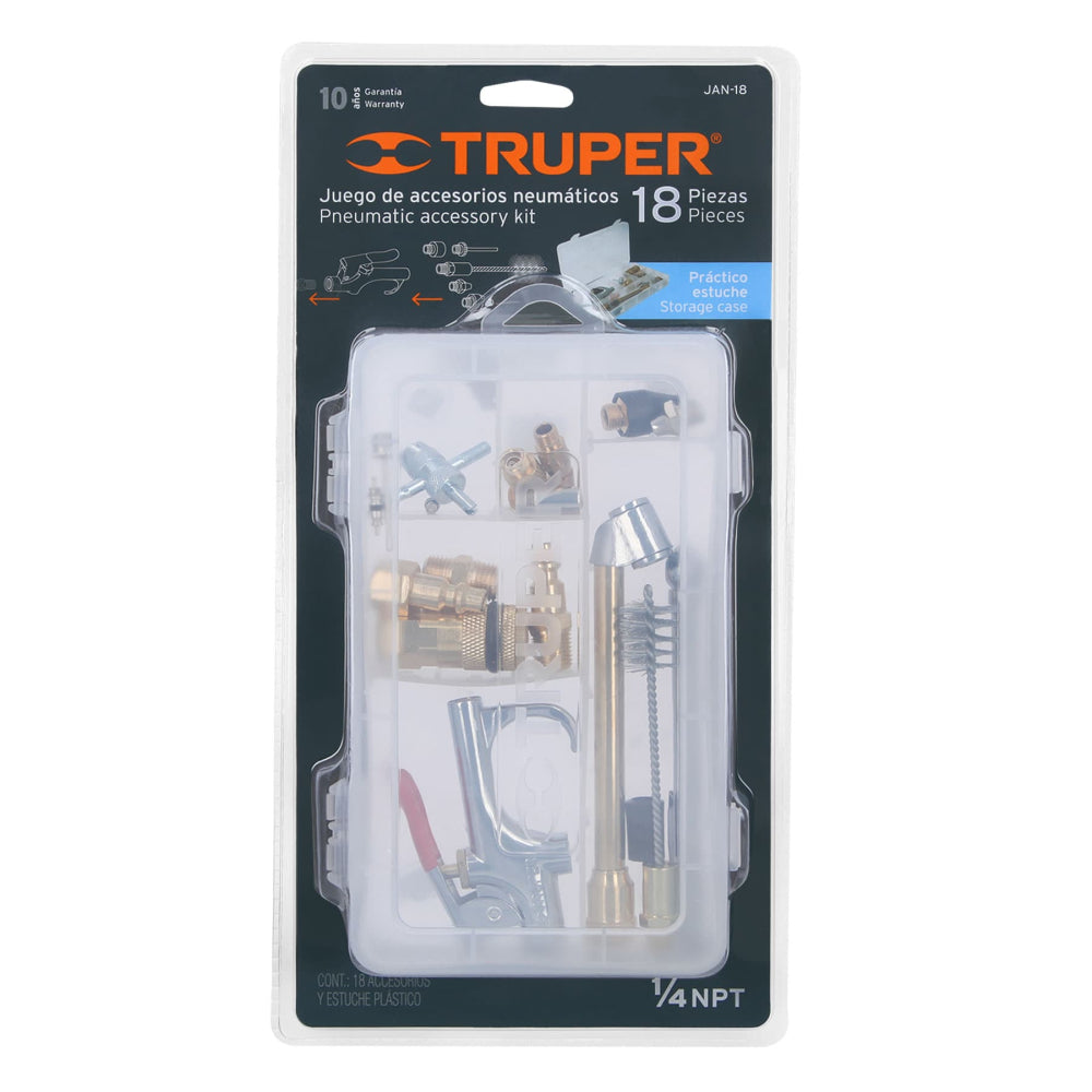 Juego de 18 accesorios neumáticos, cuerda 1/4" NPT, TRUPER - CÓDIGO: 19079
