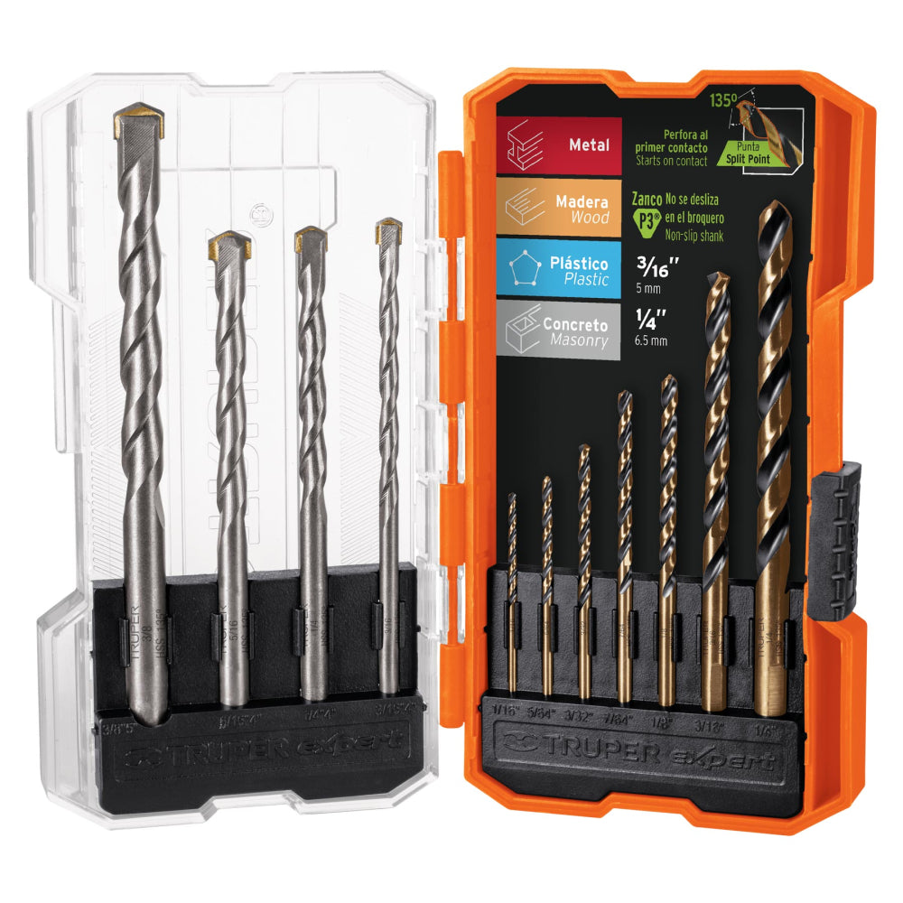 Juego de 11 brocas para metal y concreto en estuche, Truper - Código: 11335
