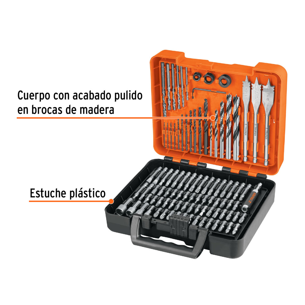 Juego de 100 brocas y puntas en estuche plástico, Truper - CÓDIGO: 100872