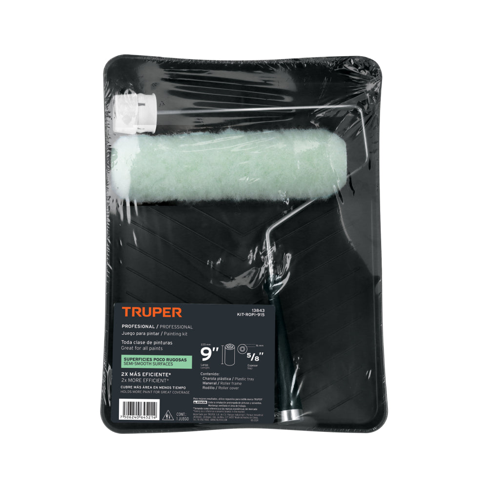 Kit de rodillo para pintar, 9" (maneral, charola y felpa) - Código: 13843