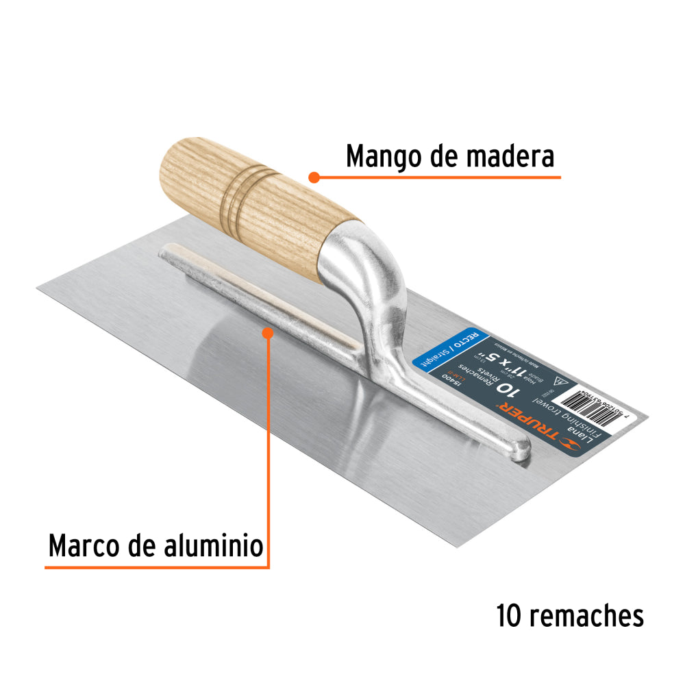 Llana 11" canto recto, 10 remaches, mgo madera, Truper - Cod: 15400