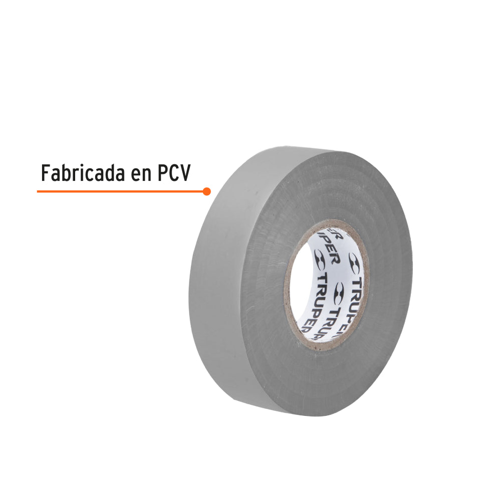 Cinta de aislar de 18 m x 19 mm, gris, Truper - CÓDIGO: 12507