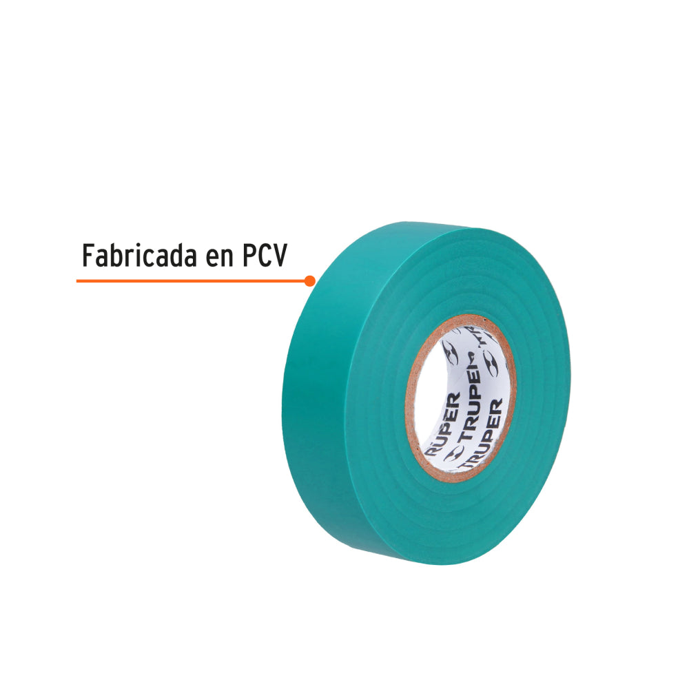 Cinta de aislar de 18 m x 19 mm, verde, Truper - CÓDIGO: 12502