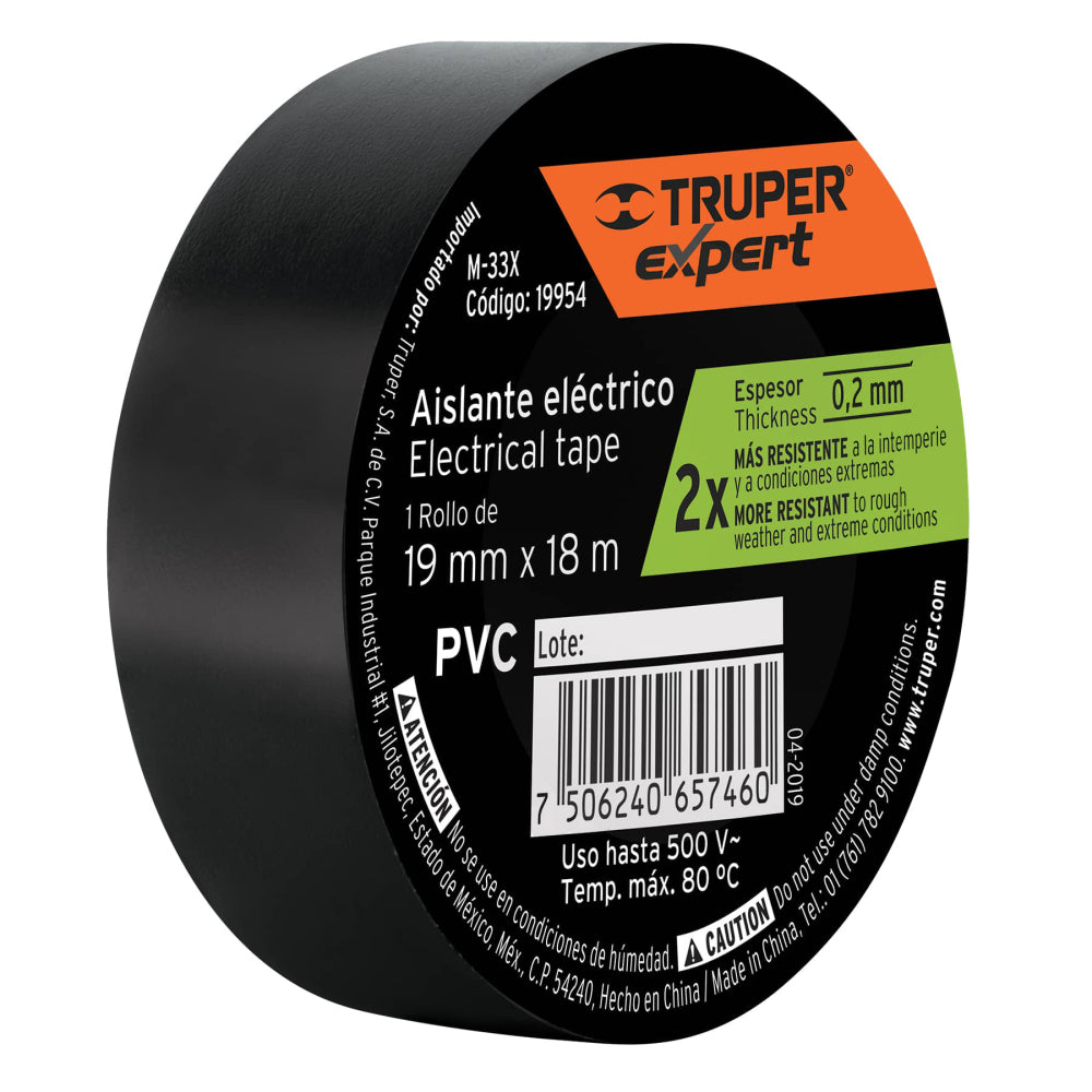 Cinta de aislar 19mm x 18m Truper Expert - CÓDIGO: 19954