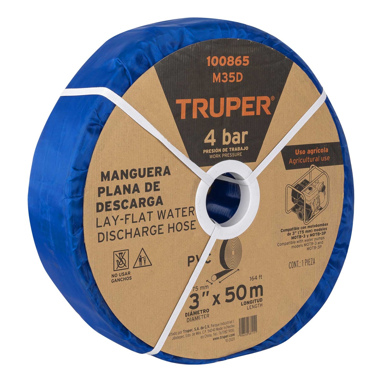 Rollo de manguera plana de descarga para motobomba Truper