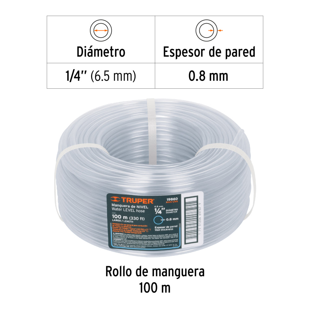 Metro de manguera 1/4" de nivel en rollo de 100 m - DIGO: 19860