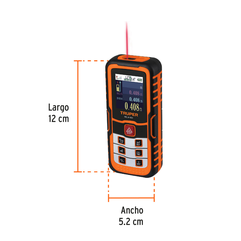 Medidor láser de distancia de 0.05 m a 100 m, Truper - CÓDIGO: 100374