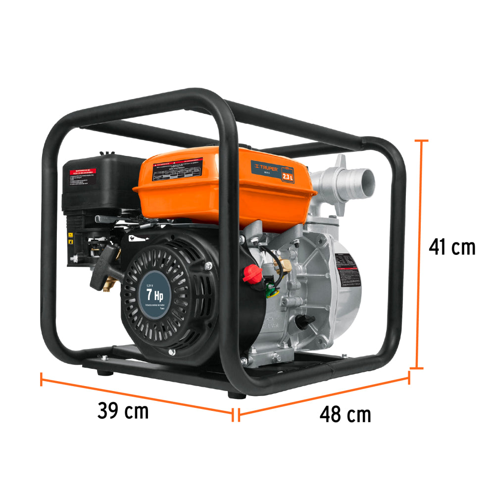 Motobomba autocebante 2"x2", gasolina 7HP, agrícola, TRUPER - Código: 17116