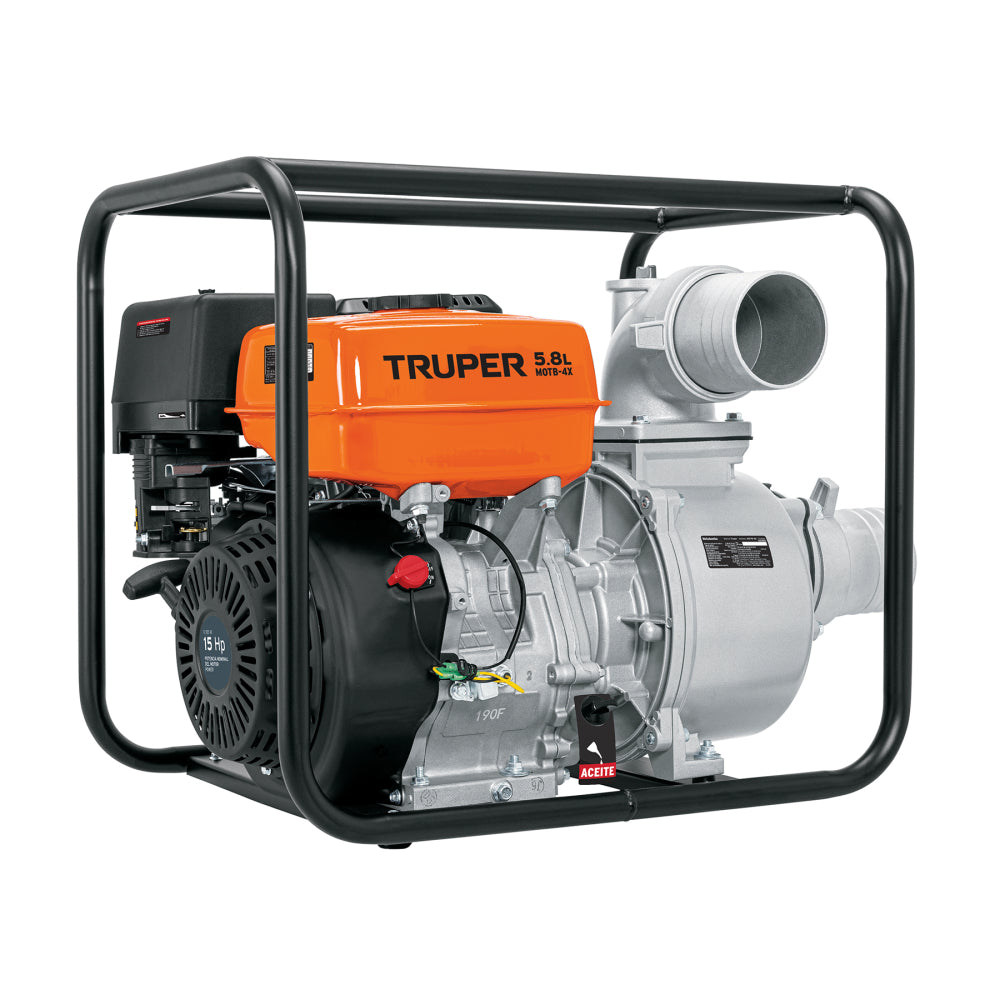 Motobomba autocebante 4"x4", gasolina 15HP, agrícola, TRUPER - Código: 102405