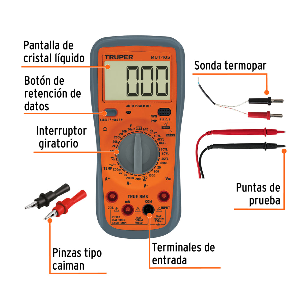 Multímetro digital para mant automotriz con RMS verdadero - Código: 10403