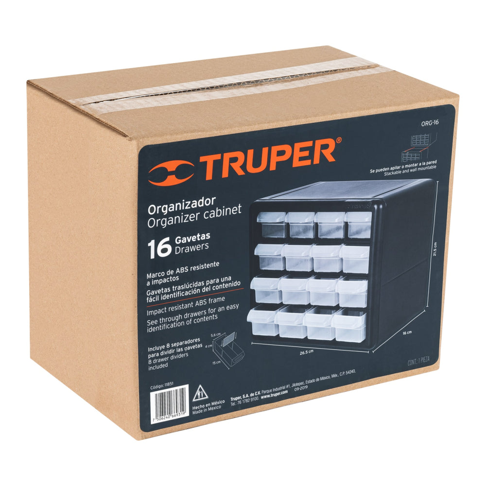 Organizador con 16 gavetas, Truper - Código: 11851