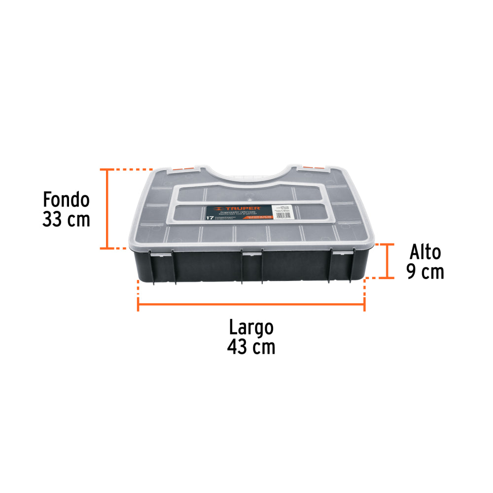 Organizador 17" reforzado con 17 compartimentos, Truper - CODIGO: 19939