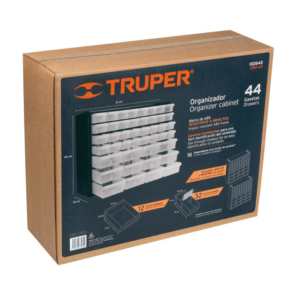 Organizador con 44 gavetas, Truper - CÓDIGO: 102642
