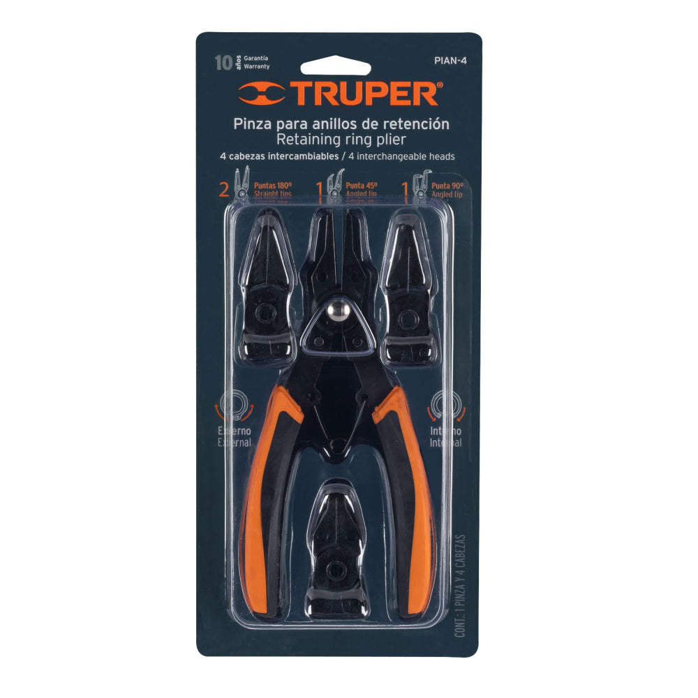 Pinza para anillos de retención 6" 4 cabezas intercambiables - Cod: 17355