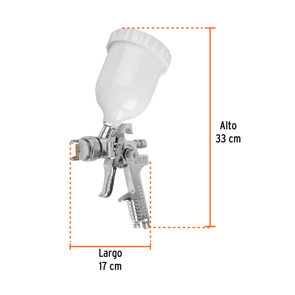 Pistola p/pintar gravedad HVLP vaso plástico, 1.4 mm, Truper