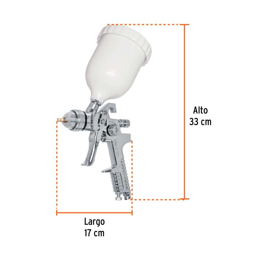 Pistola p/pintar gravedad HVLP vaso plástico, 1.7 mm, Truper