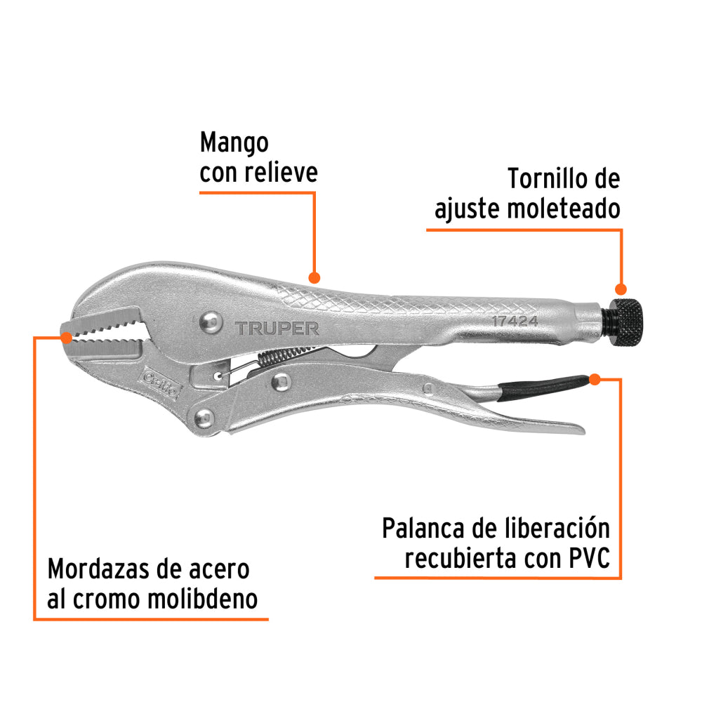 Pinza de presión 10" mordaza recta, Truper - Cod: 17424