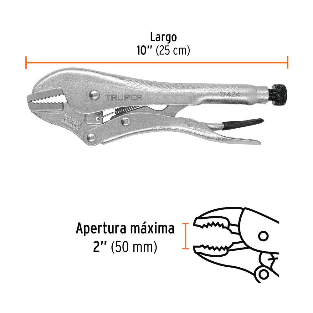 Pinza de presión 10" mordaza recta, Truper - Cod: 17424