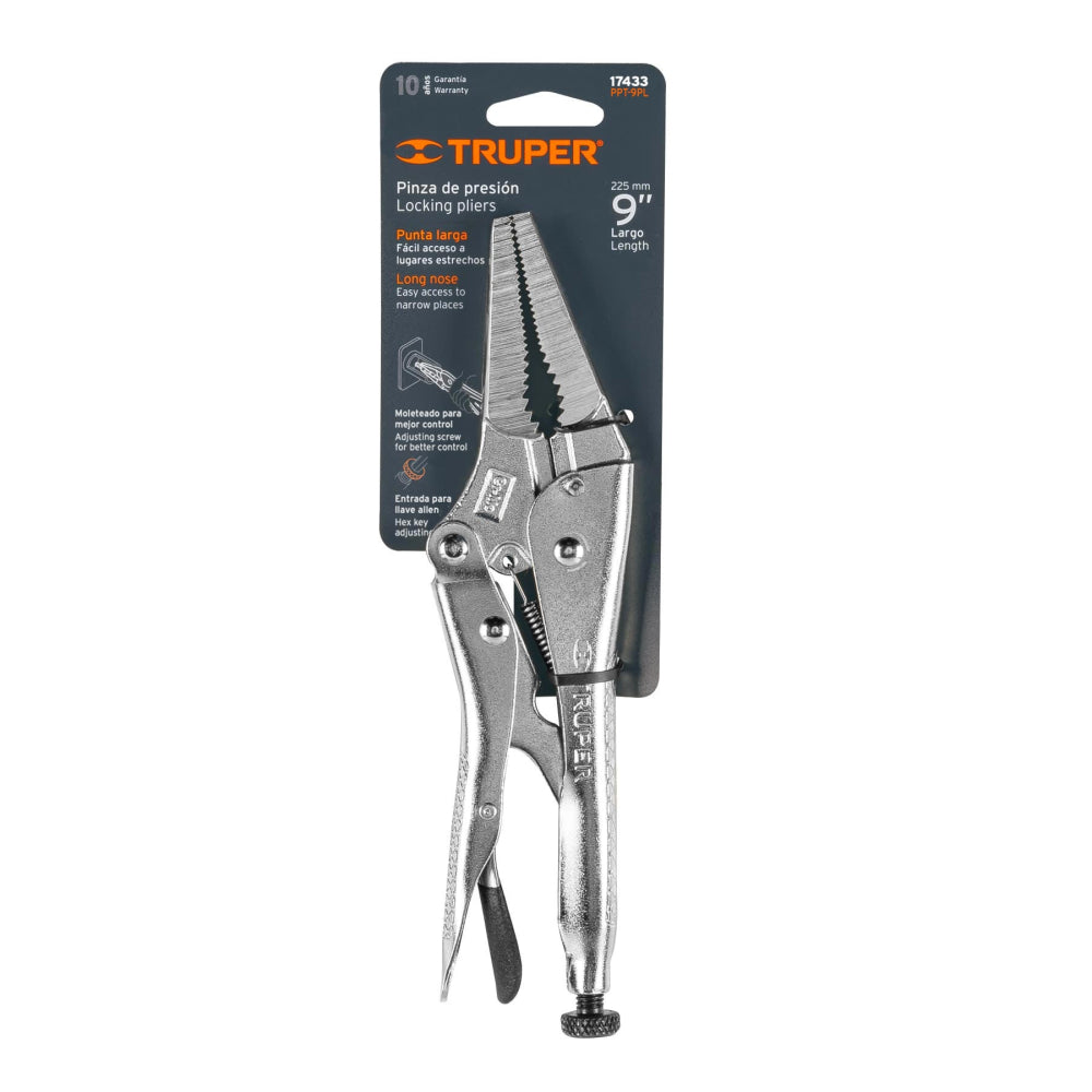 Pinza de presión 9", punta larga, Truper - Cod: 17433