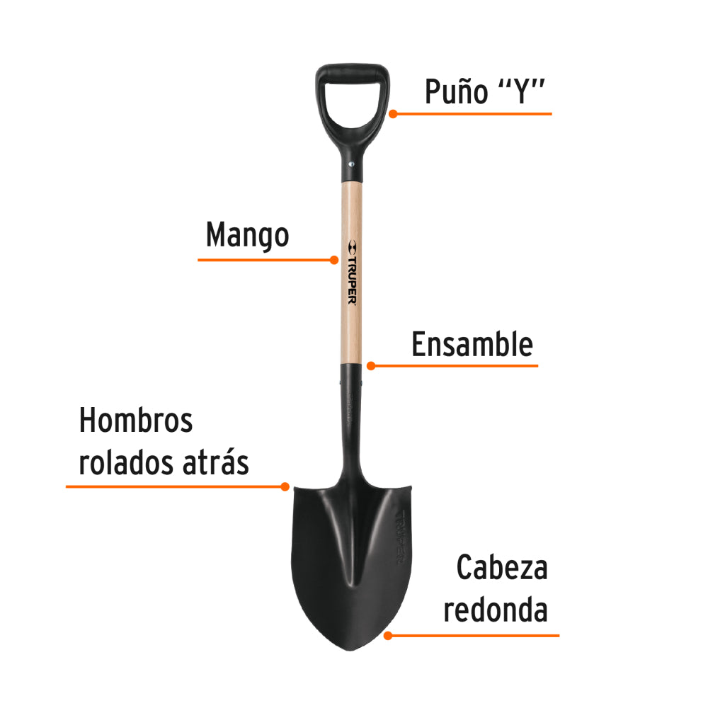 Pala redonda T-1000, puño "Y", Truper - Código: 11167