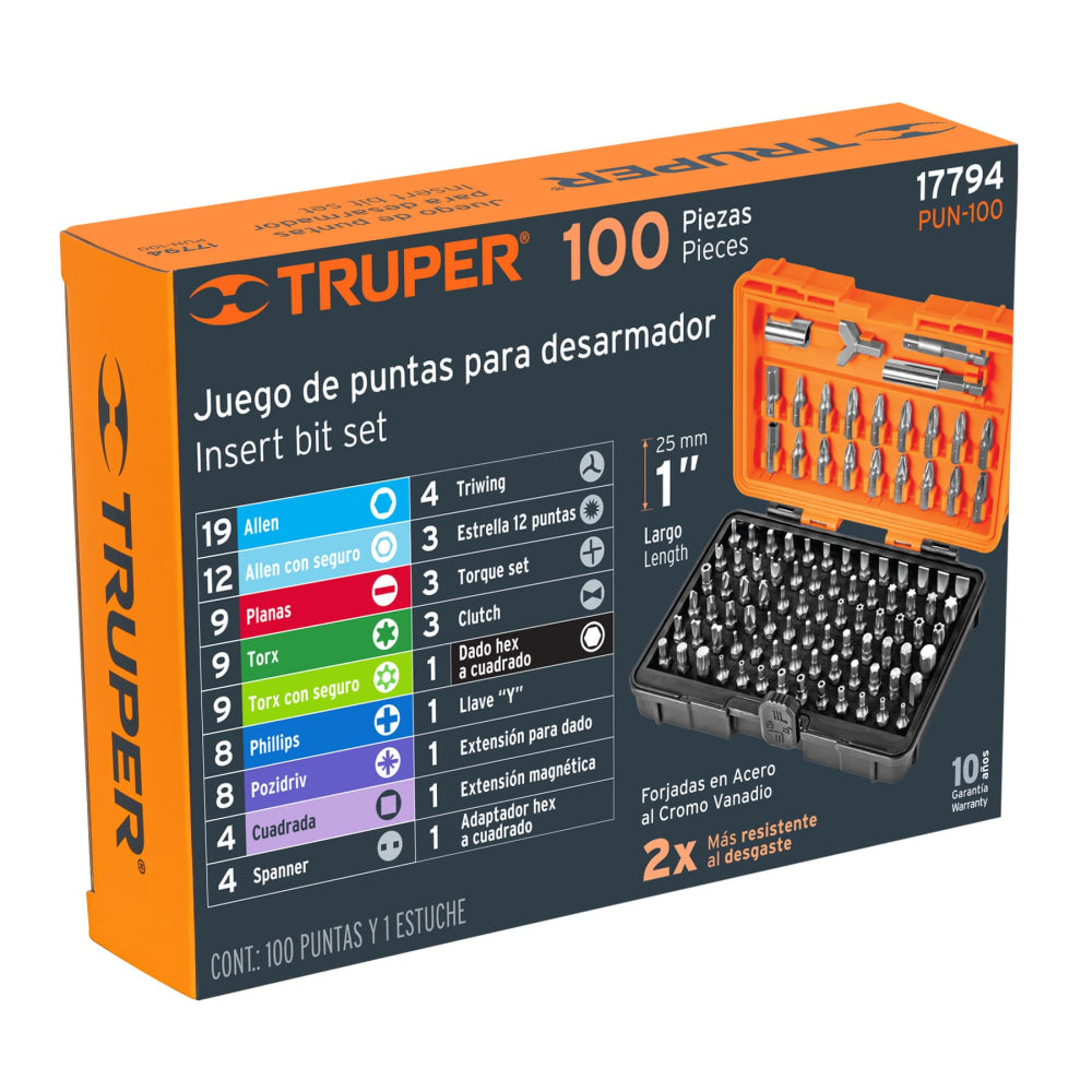 Juego de 100 puntas mixtas largo 1" en estuche plástico - Cod: 17794